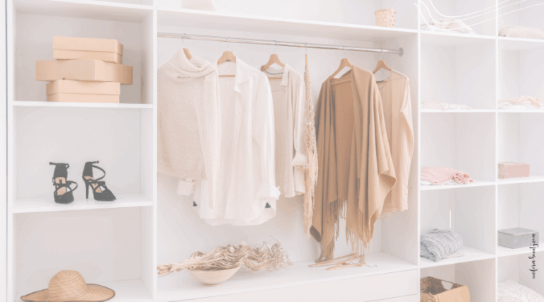 Minimalist capsule wardrobe for busy moms over 40, neutral-toned clothing, shoes, and accessories