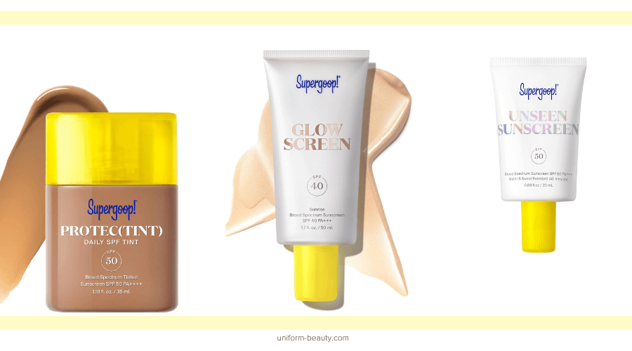 Supergoop,Sunscreen, Glow-boosting sunscreen, Invisible sunscreen primer, Sunscreen for under makeup,Tinted SPF for glowing skin, Non-greasy sunscreen for face, Hydrating sunscreen with skincare benefits